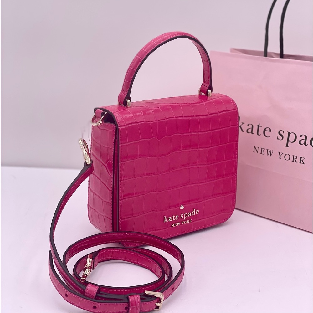 Kate Spade Croc Embossed Staci
Square Crossbody Handbag In
Festive Pink